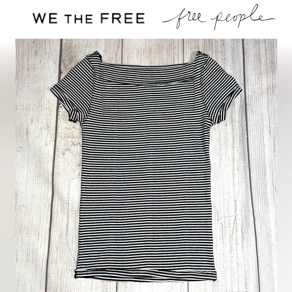 WE THE FREE by FREE PEOPLE Women’s Navy & White Striped Boatneck Top Size Small
